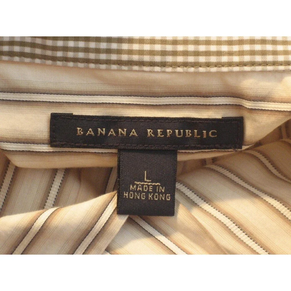 Mens Banana Republic Brown Striped LS Cotton Casual Shirt sz L